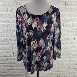 Rebecca Malone Womens Top Extra Large XL 3/4 Sleeve Blue Watercolor WAT107XE